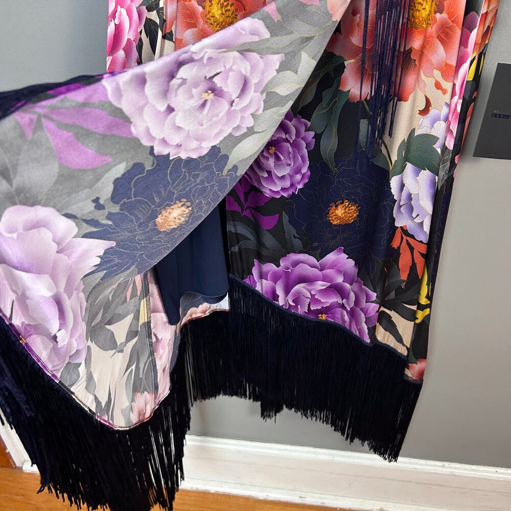 Kobi Halperin Wrap Dress XL Floral Silk-Blend Faux Kimono NWT Asian Fringe Boho - Picture 13 of 16